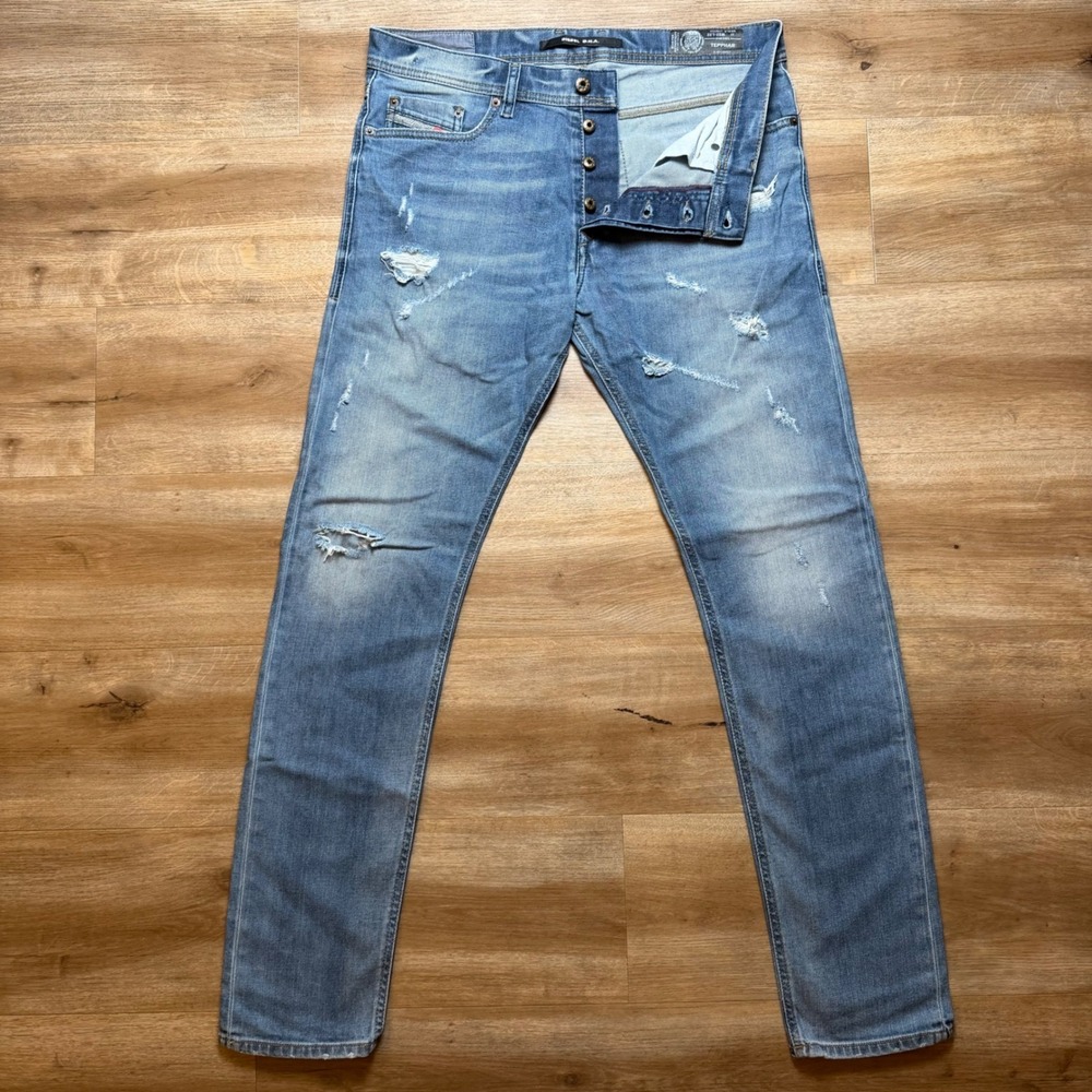 Diesel Tepphar Jeans Mens 32x32 Blue Slim Carrot Stretch DNA Distressed 084LR